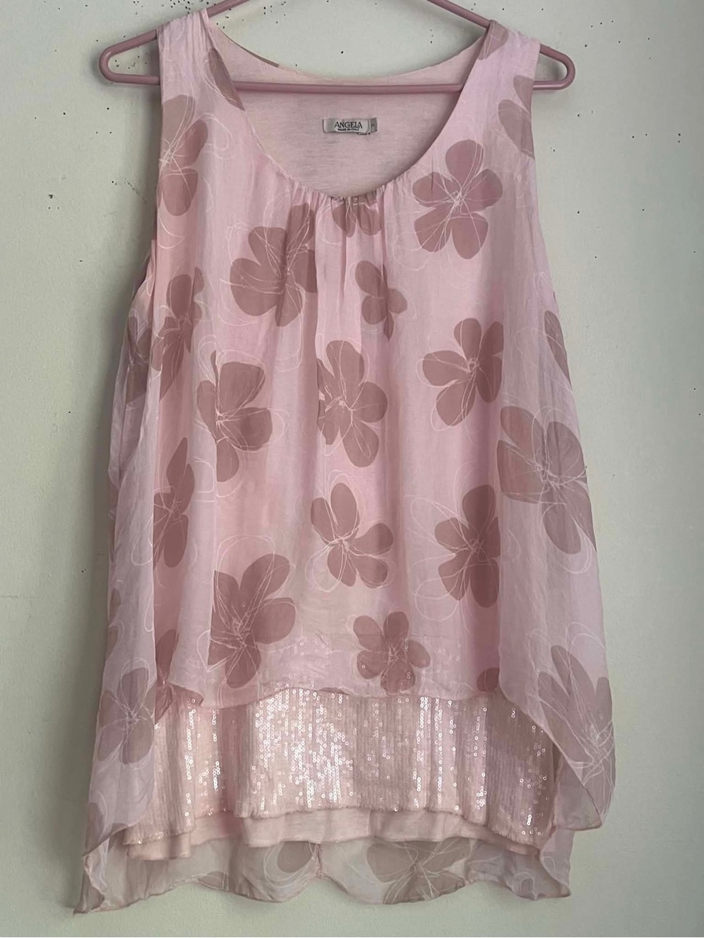 Italian Pink Floral Layered Silk Tank Top